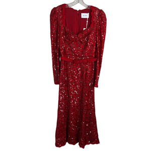 Nicky Hilton X Rebecca Vallance Leyla Midi Dress US 4 Red Sequin Party Evening